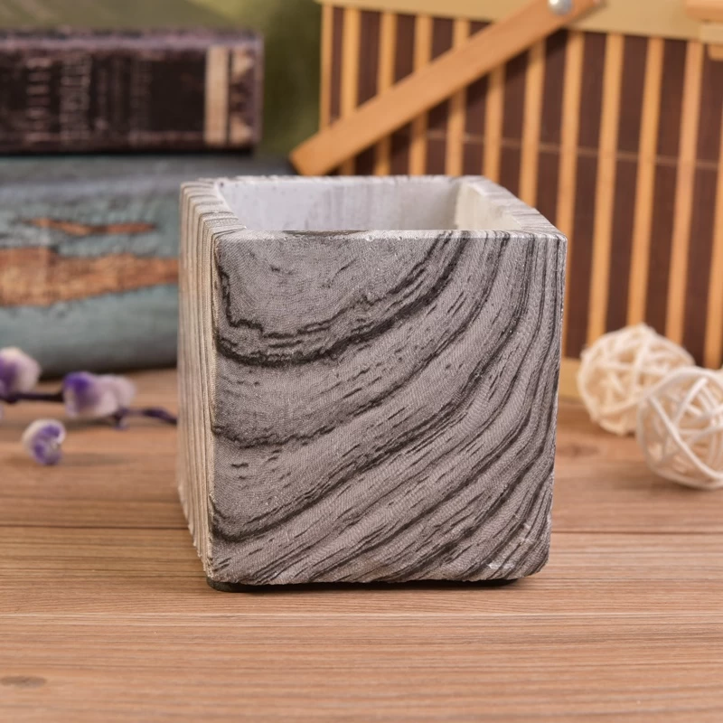 Square mini cement candle holder water transfer printing jars home decorative