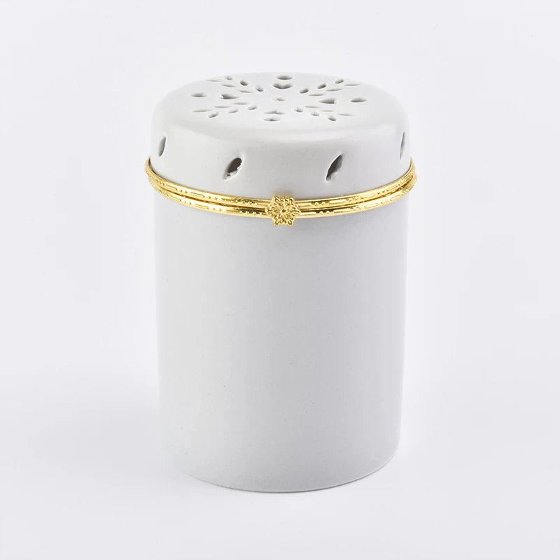 Cylinder custom candle scented votive holder church ceramic vessels with gold lid party decoration suppliers