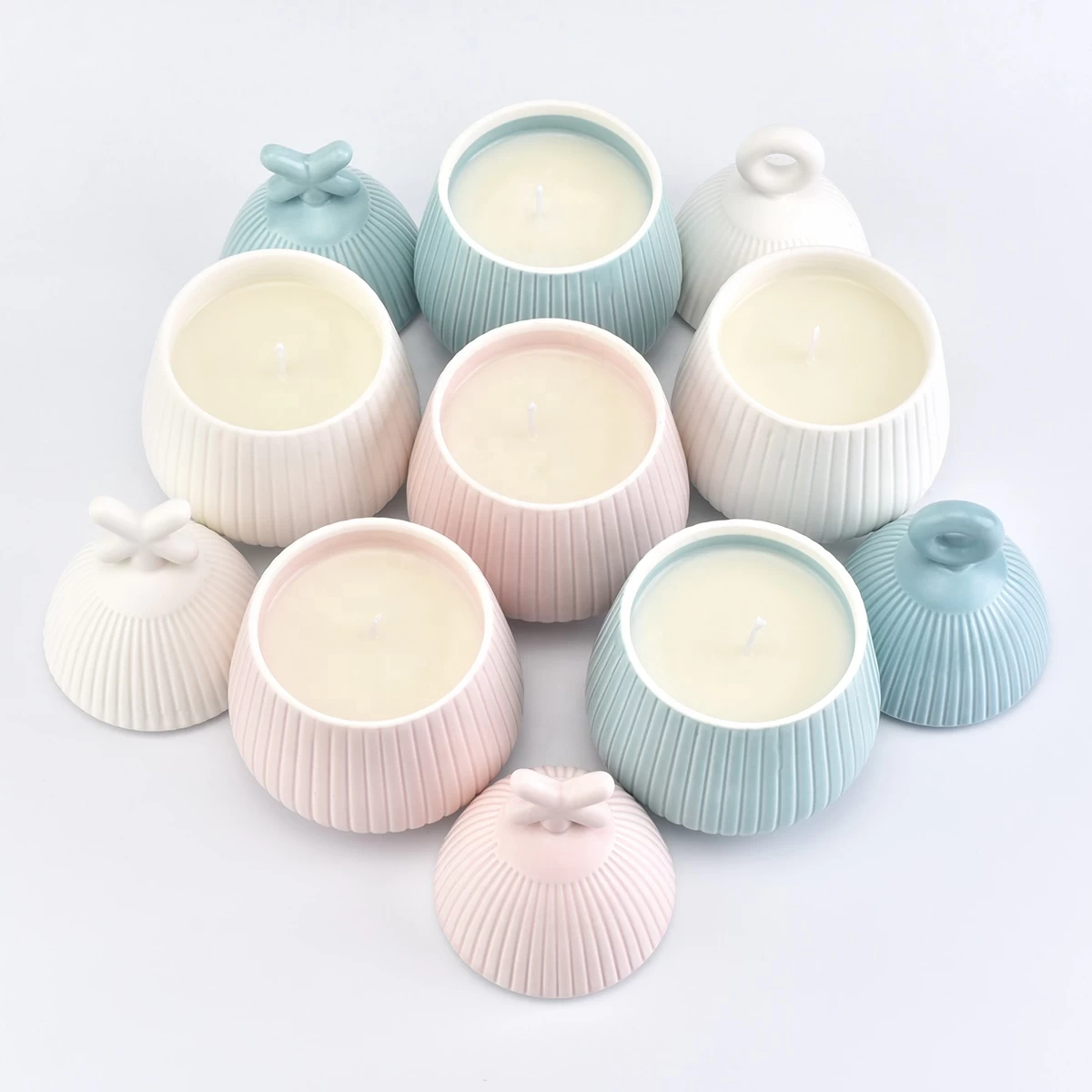 In bulk custom Matte glaze ceramic candle holder with lid