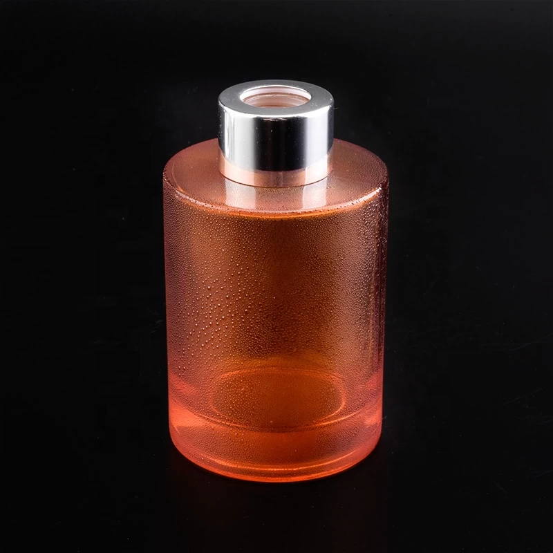 Customized orange clear glass oil diffuser bottle fragrance with metal lid car decoration wholesale