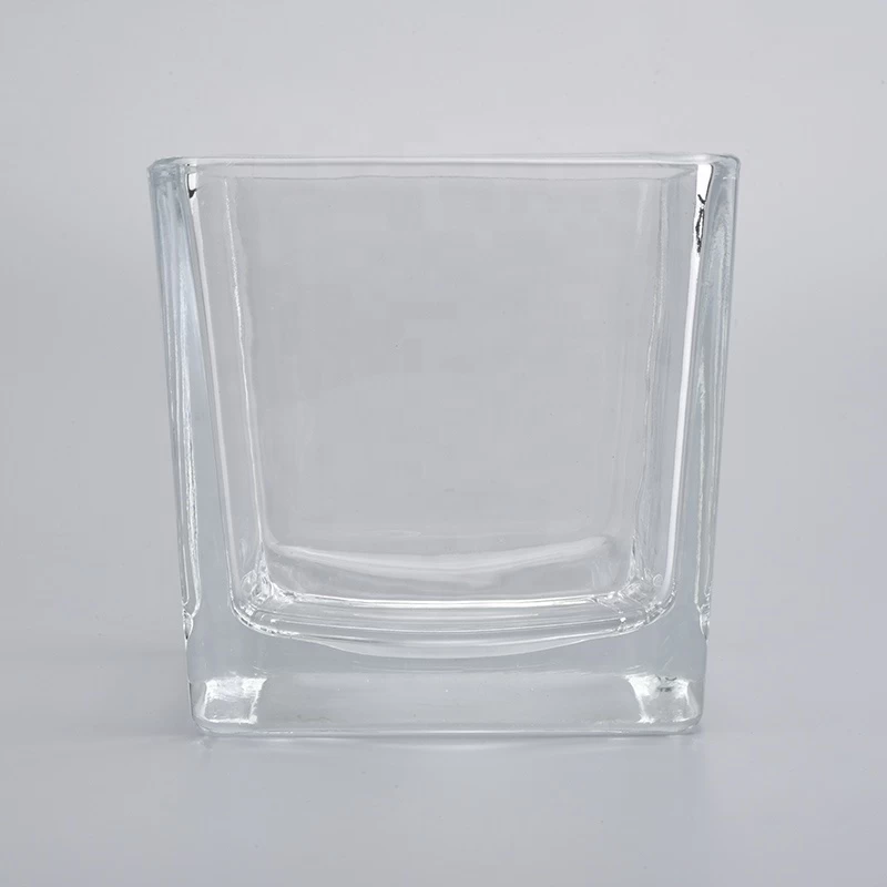 In bulk custom square clear glass candle holder 4oz 8oz 10oz