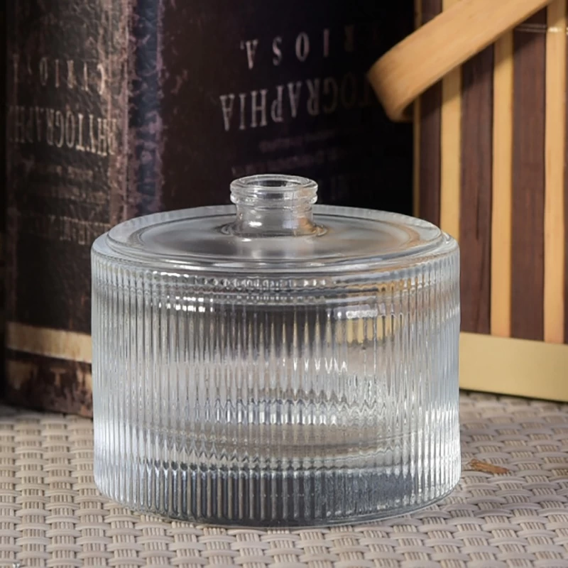 Handmade Transparent round striped glass container double wall spray perfume bottle in bulk