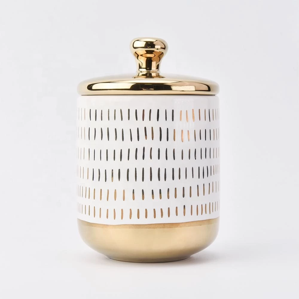 Sunny design white color ceramic jar candle with gold lid