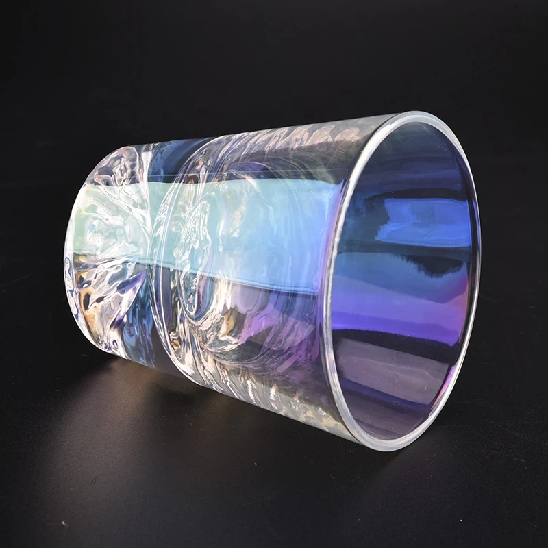 iridescent mountain inside glass candle vessel glass vessel
