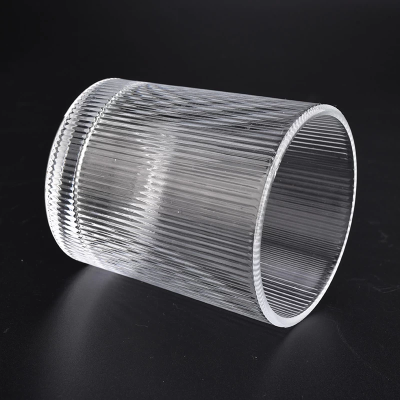 350ML   vertical stripe cylinder glass candle holder  for wholesale