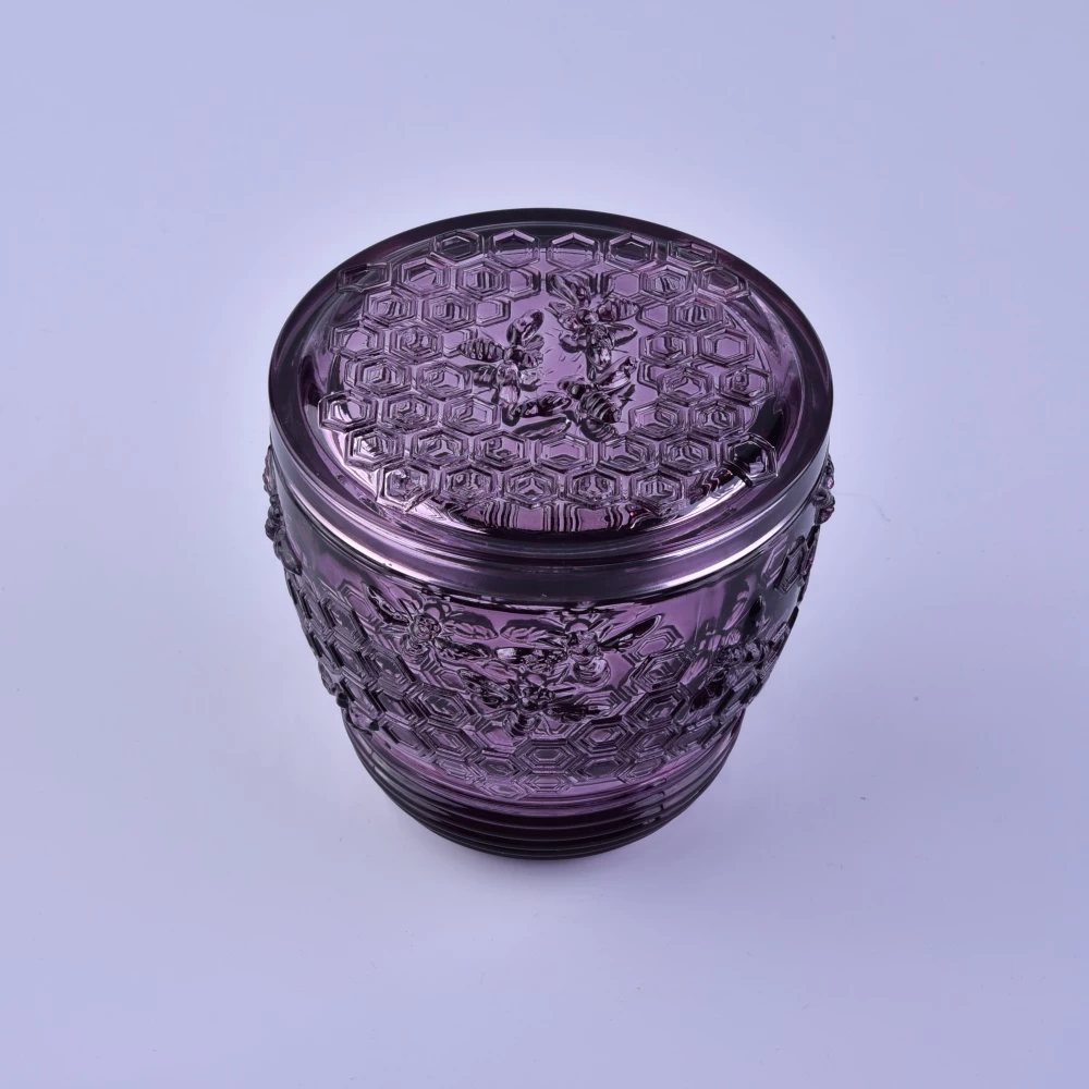 Wholesales bee customized glass candle jar with lid