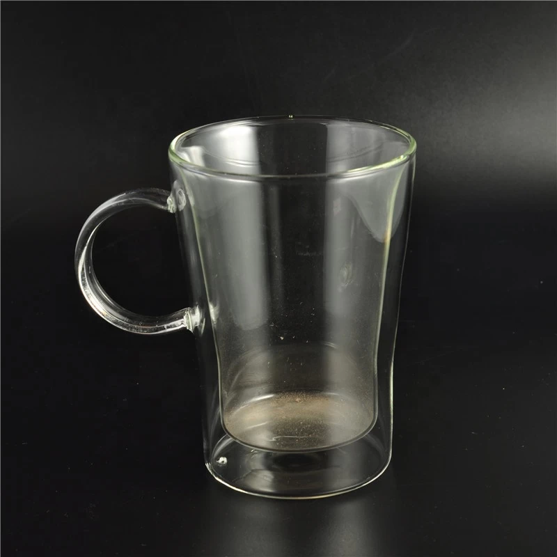 Transparent clear Glass mugs double wall water beer cup with handle