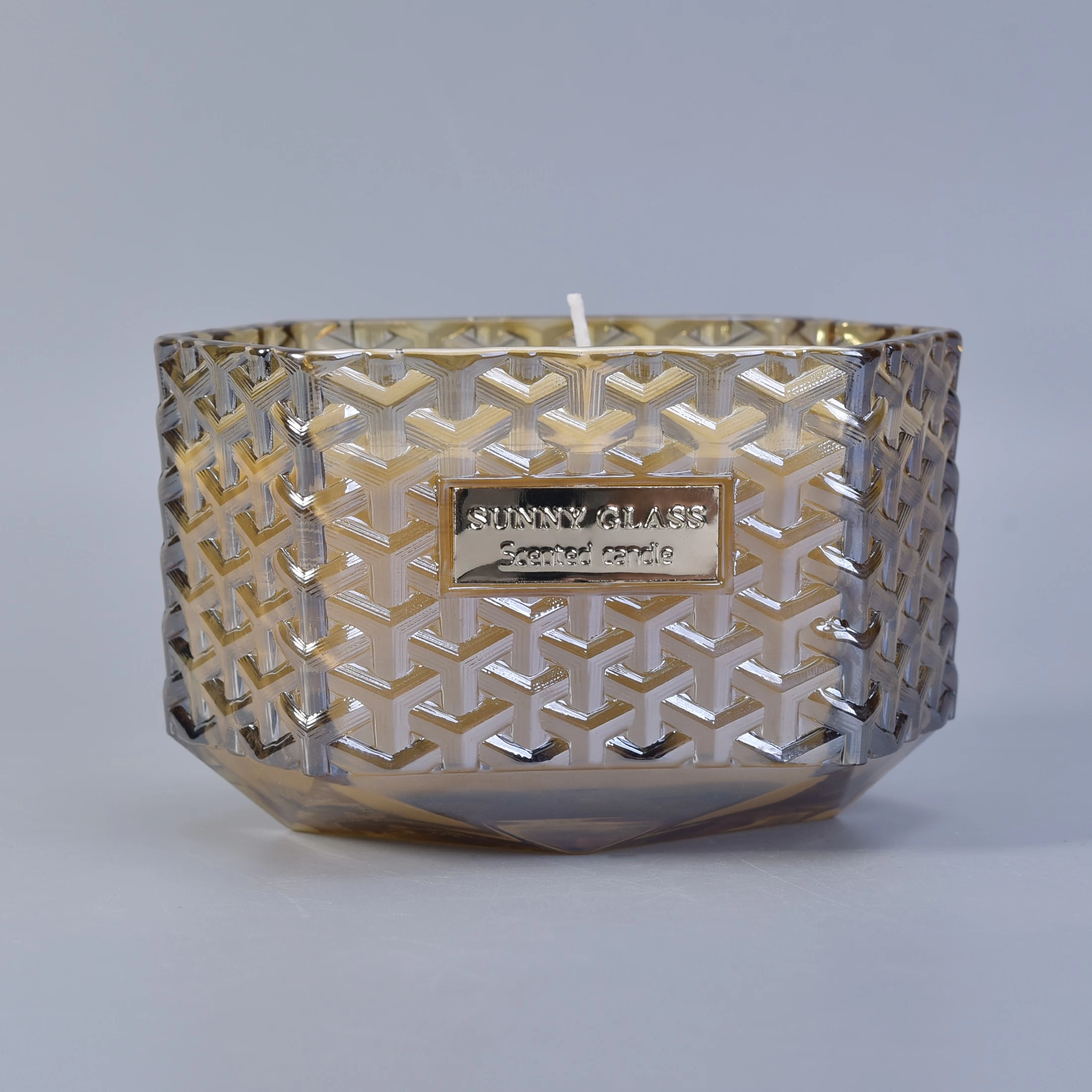 Sunny Hexagon woven custom luxury glass candle jars with lid