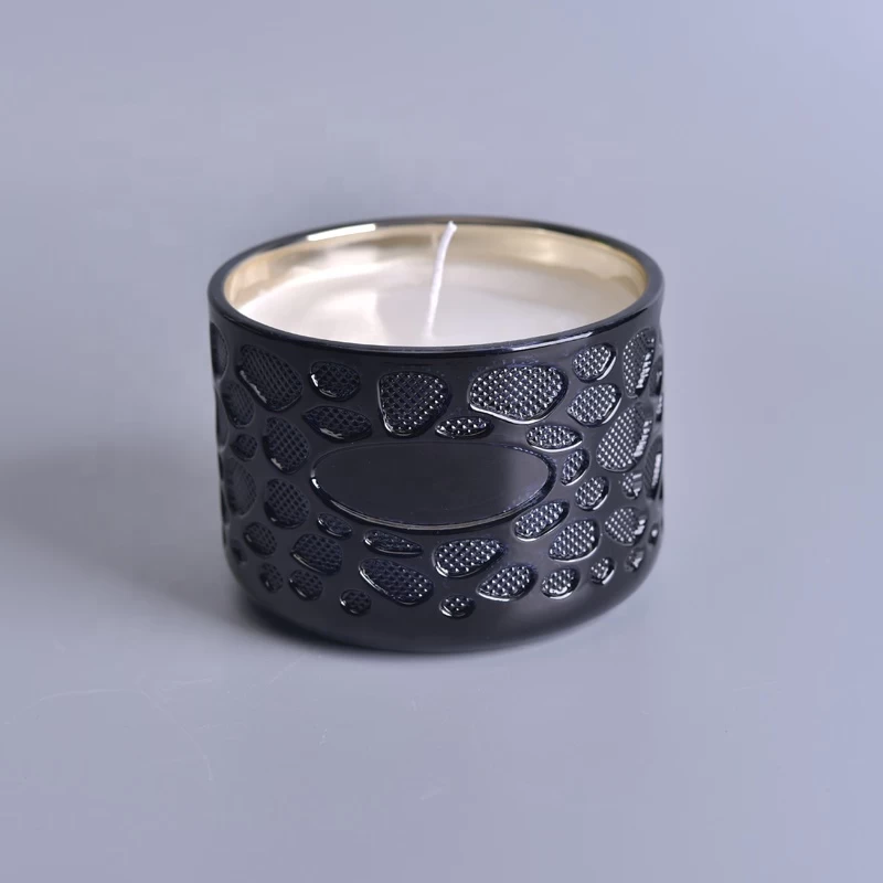 Luxury decorative round scented black glass jar for candles