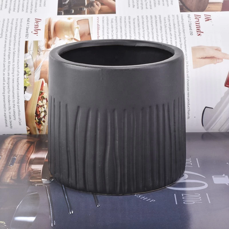 Cylinder frosted black candle vessel ceramic tea light candle jars factory