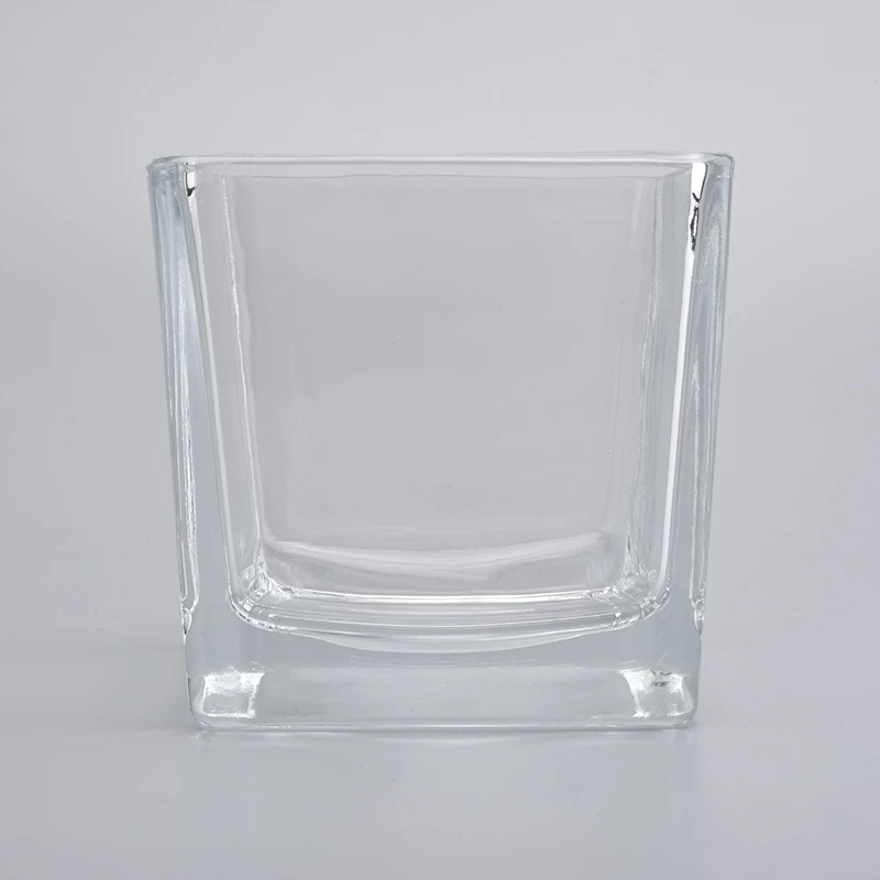 Empty square glass making candle holder metal container