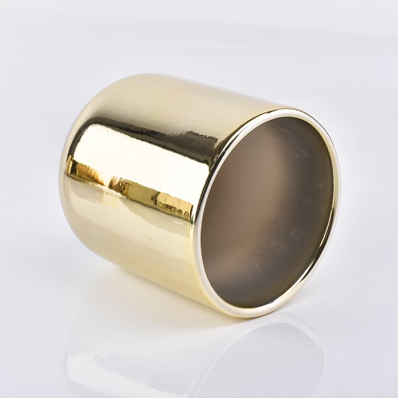 Luxury gold 8oz ceramic candle holder home decoration round bottom