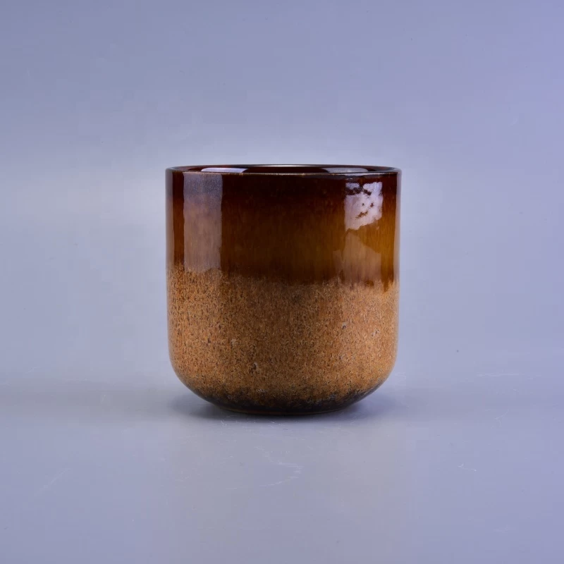 Empty round amber ceramic Candle Jar candle holder home decor in bulk