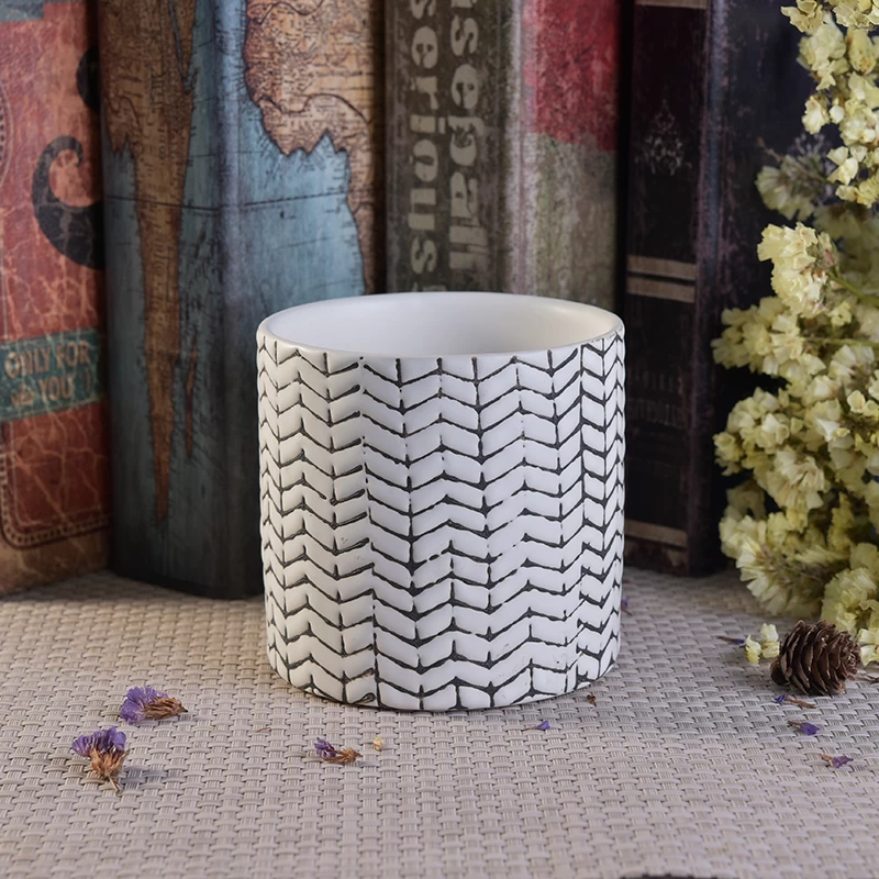 Woven pattern  cylinder ceramic candle jars home decor  wholesale
