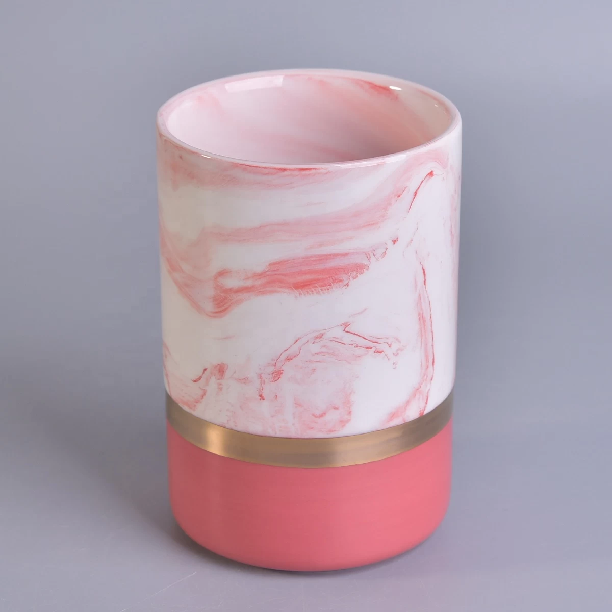 Wholesales unique custom painted pink ceramic candle jar 10oz