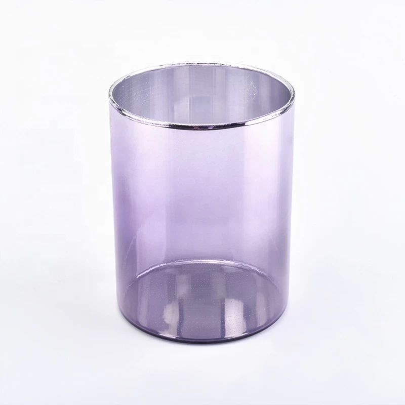 Purple candle cup pillar glass candle vessel supplier