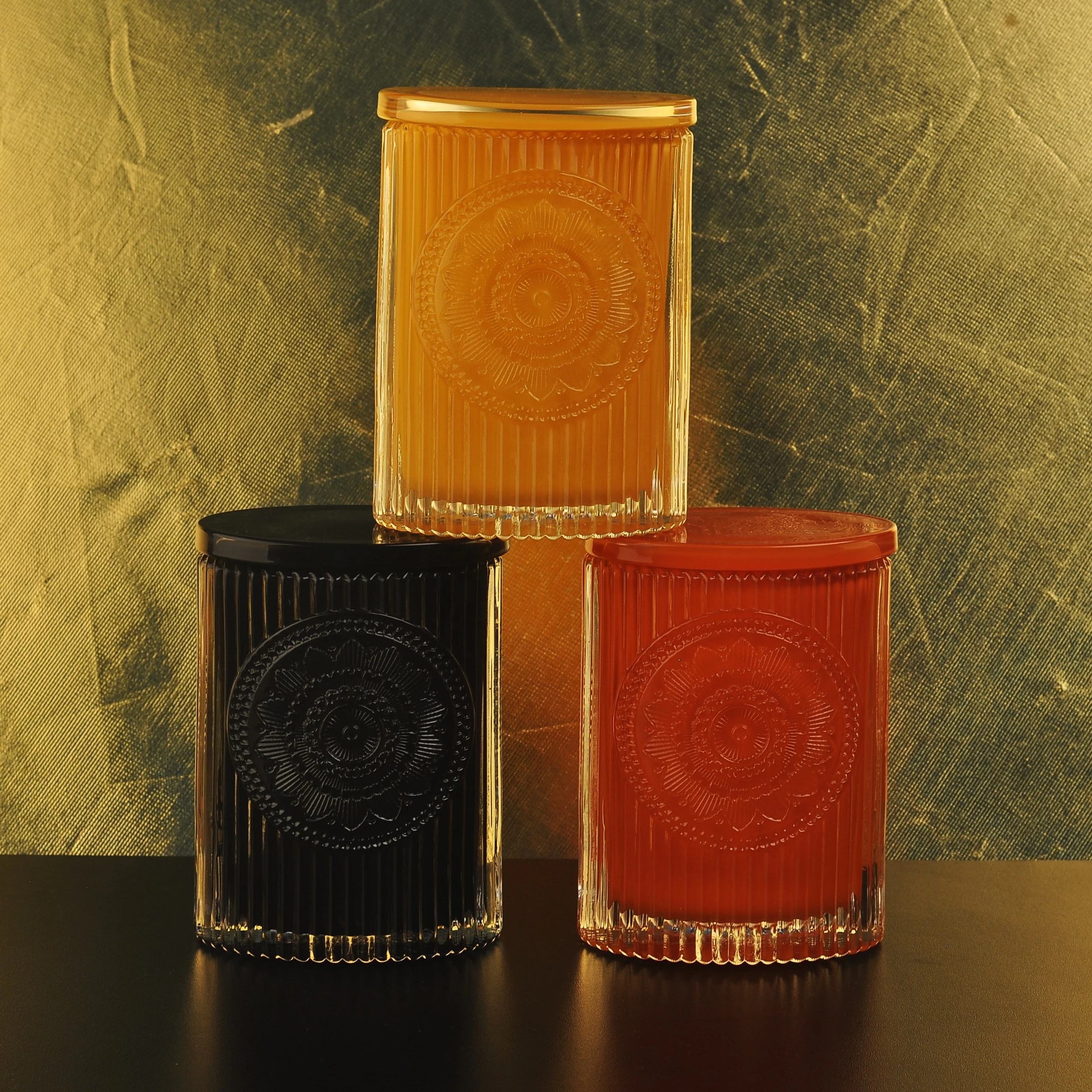 10oz Sunny votive crystal lotus luxury glass candle holders with lid