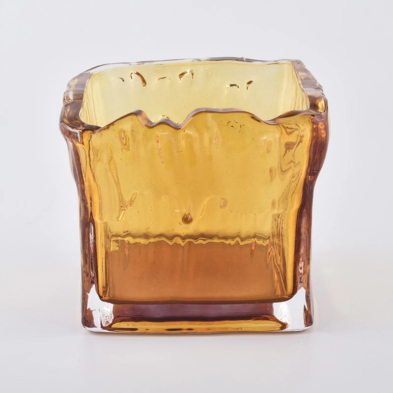 Amber 630ML suqare wholesale glass candle holder for home decoration