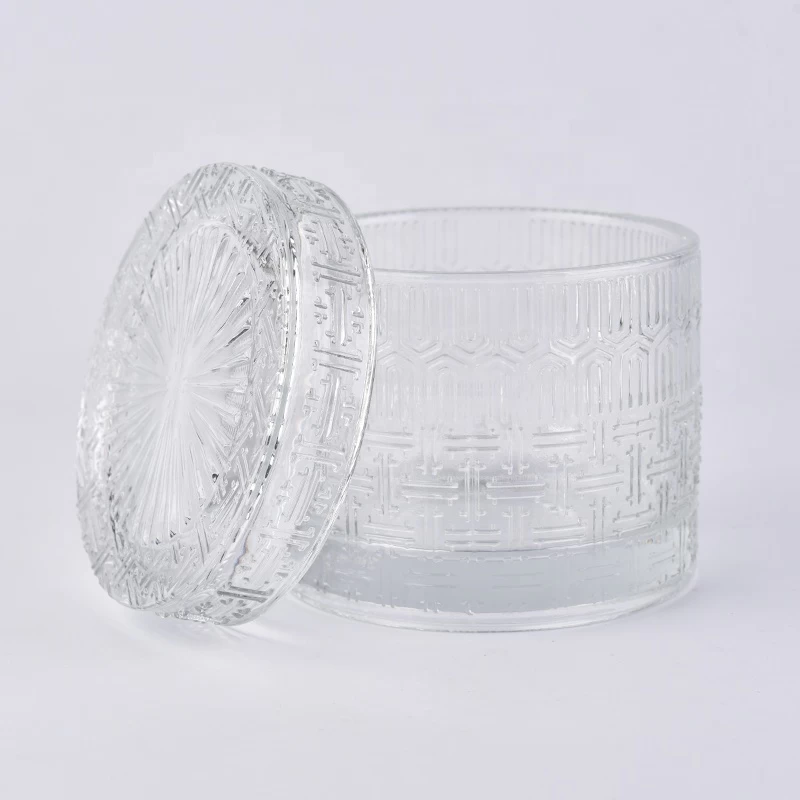 Custom clear engraving candle container votive glass candle jar with lid home decoration