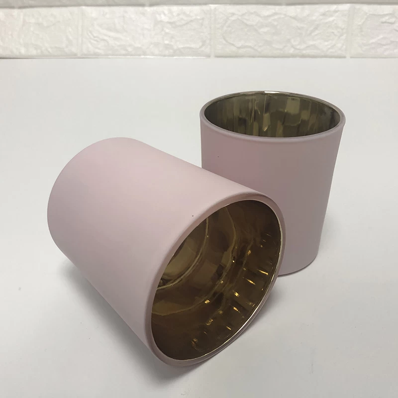 8oz 10oz Matte Pink Glass Candle Jars With Gold Plating