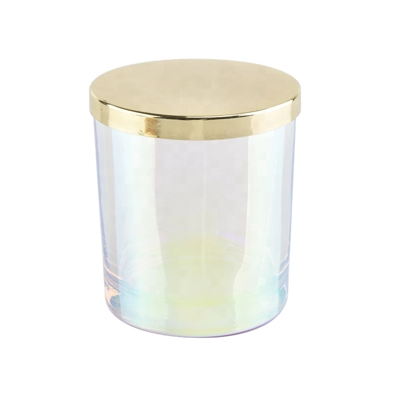 Luxury Iridescent Glass Candle Jar With Gold Lids