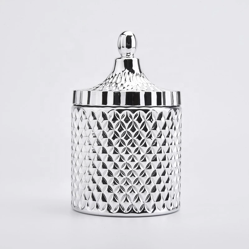 Wholesales silver empty luxury geometric candle glass jars with lid
