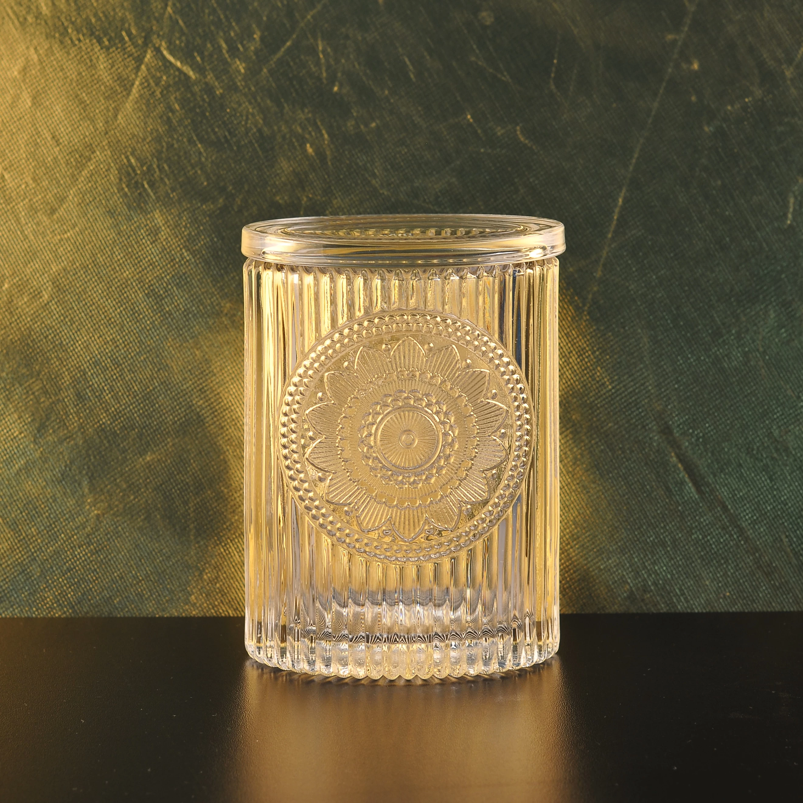 Sunny color crystal lotus glass candle jars with lid