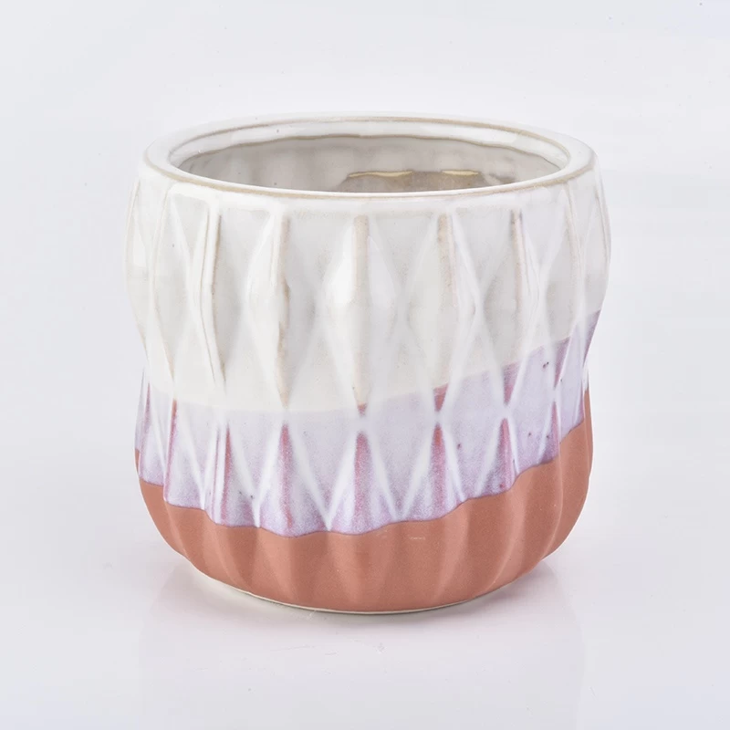 600ml Handmade ceramic candle jar embossed wholesales