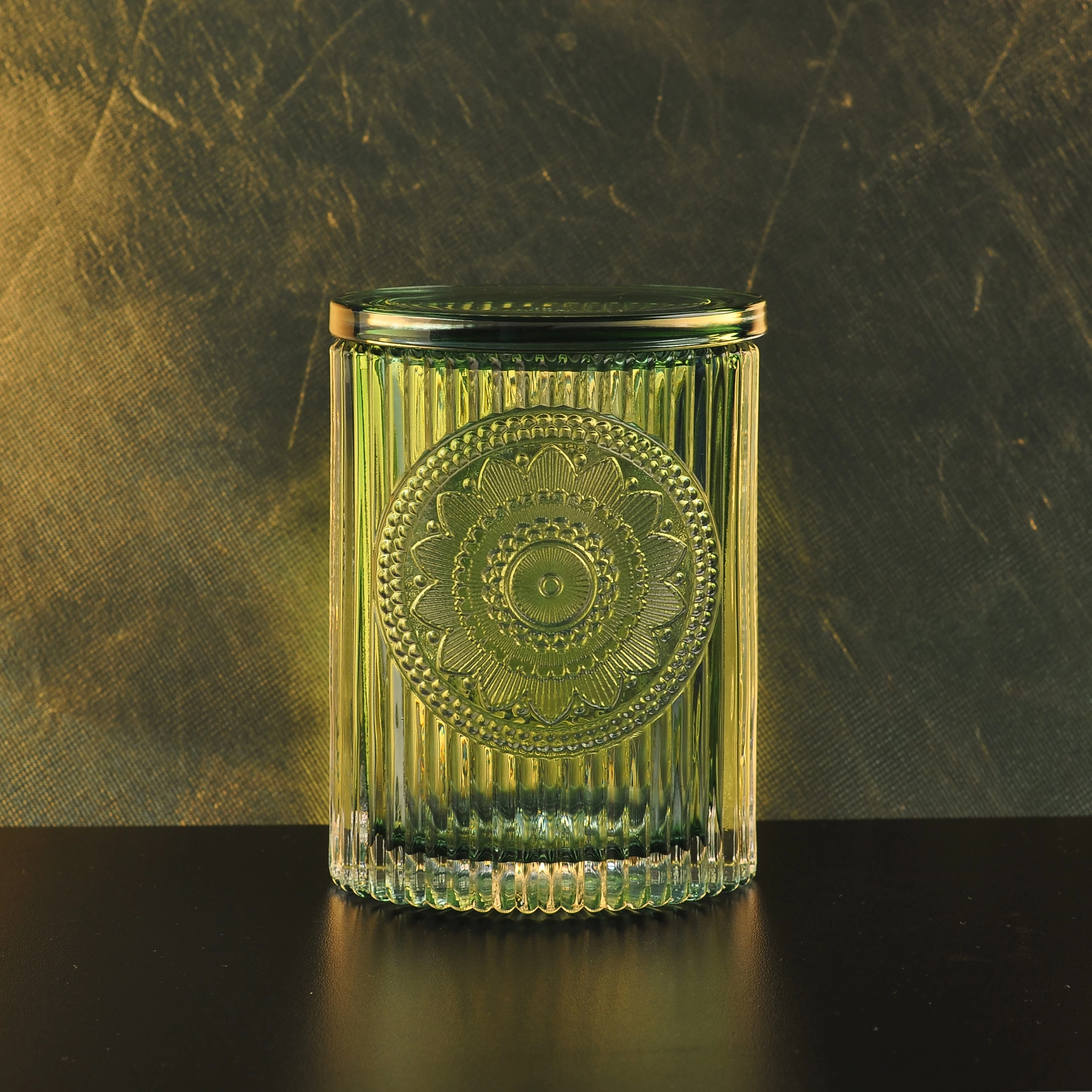 10oz Sunny tea light stripe lotus luxury glass candle jar with lids