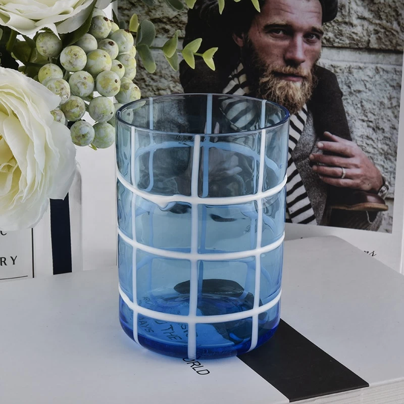 custom handmade glass grid line container for candle manufacturers