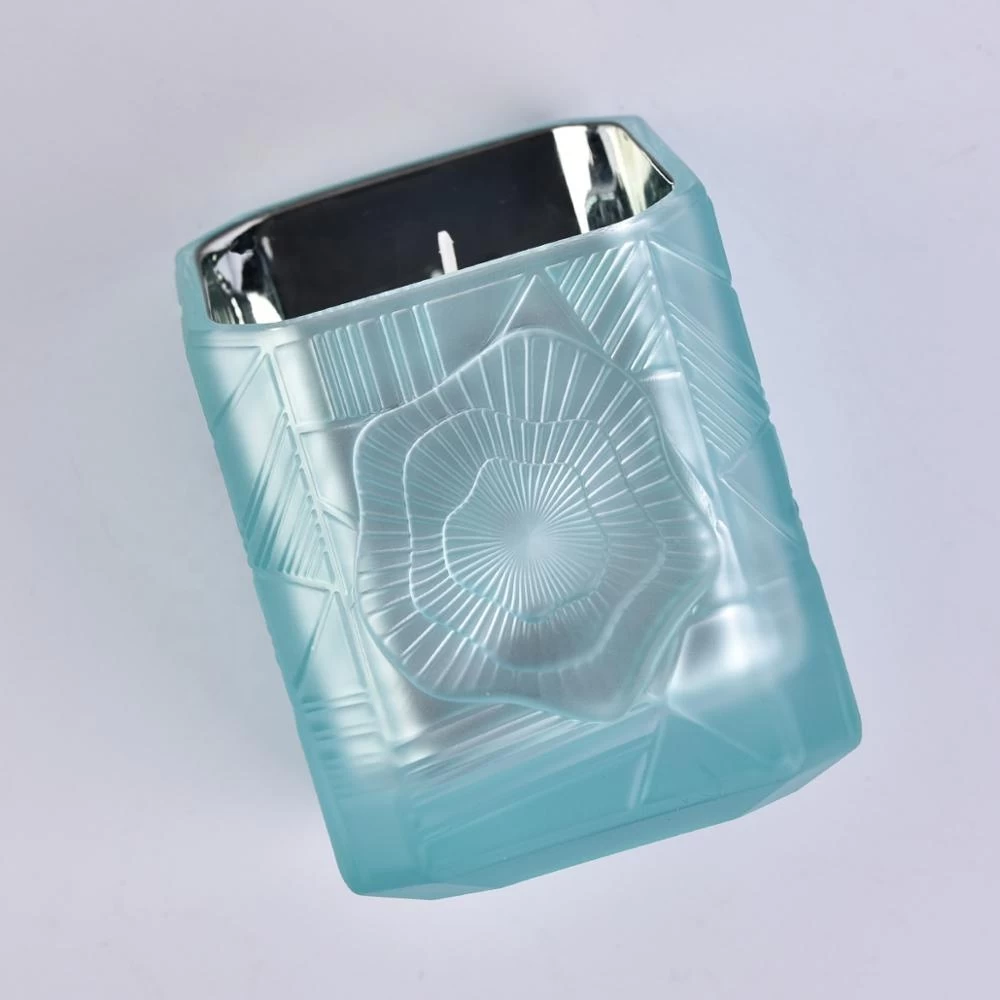8oz 13oz 14oz supplier luxury Trapezoid blue glass vessel for candles