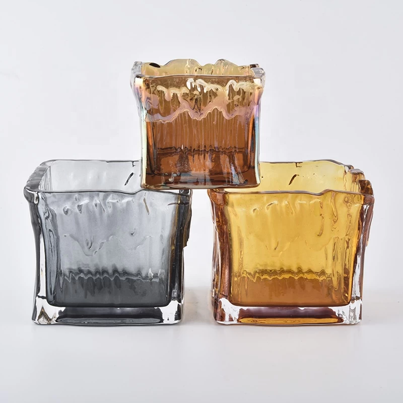 11oz handmade square amber glass candle holders
