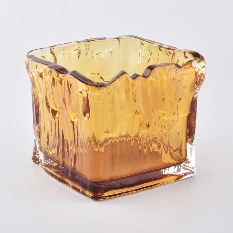Amber 630ML suqare wholesale glass candle holder for home decoration