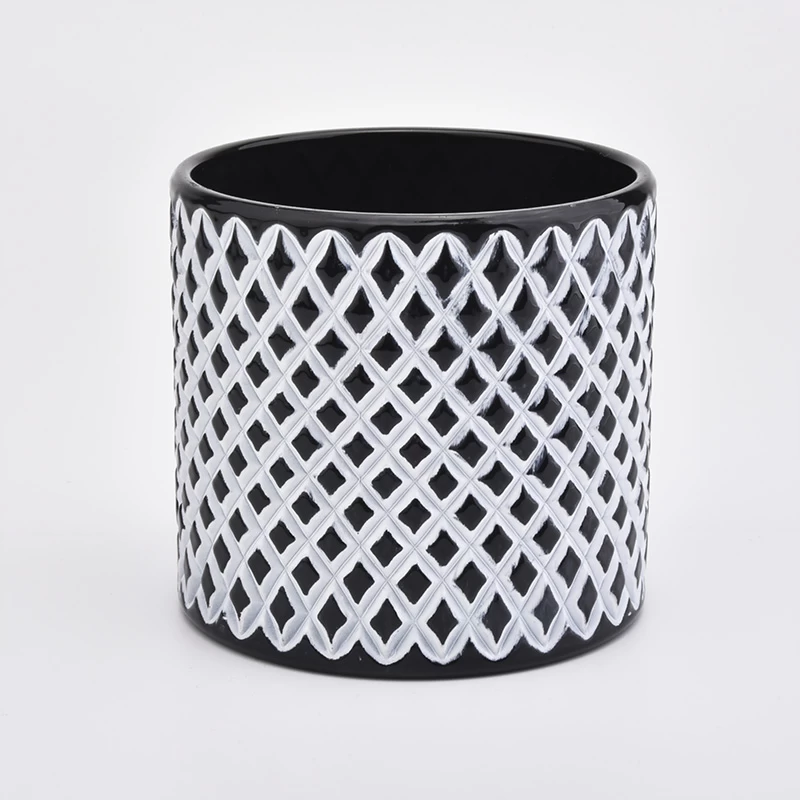 black  woven pattern glass candle jar wholesale