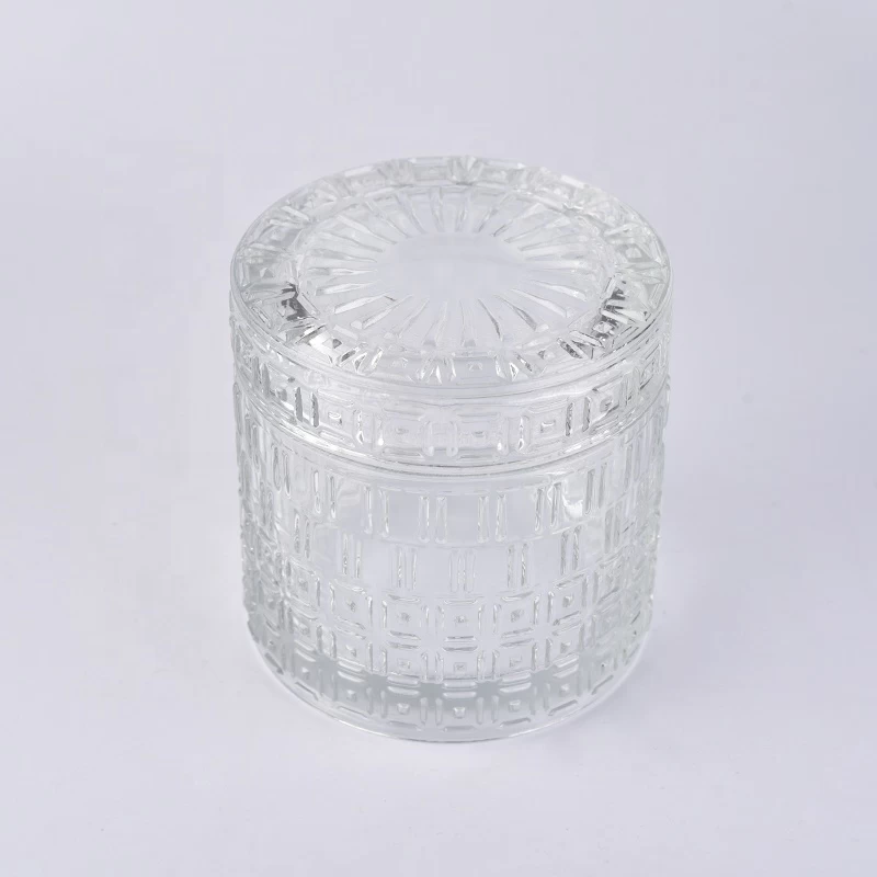 Transparent embossed candle tins votive glass candles jar with lid home decoration use