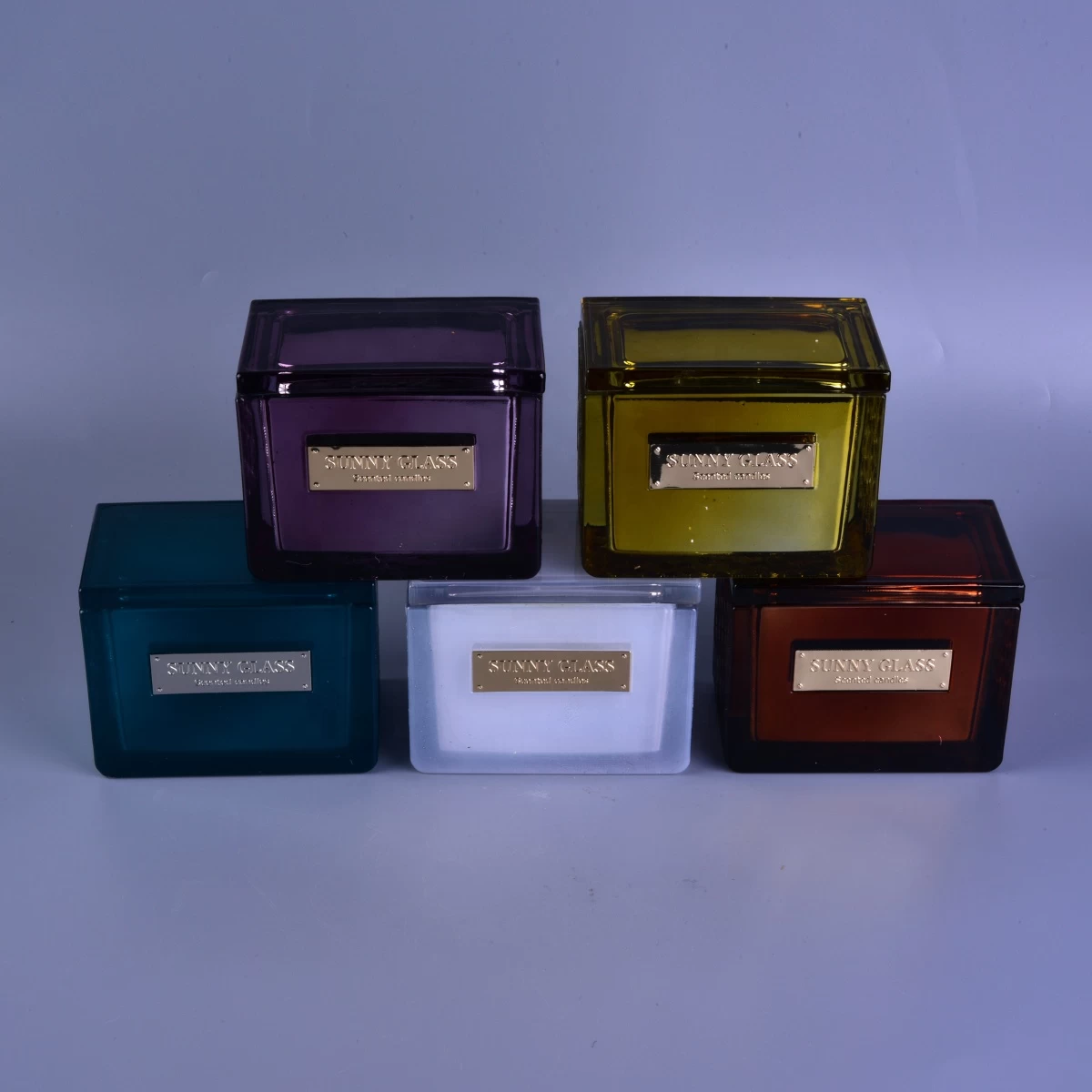 Sunny design luxury square glass candle jar with lid