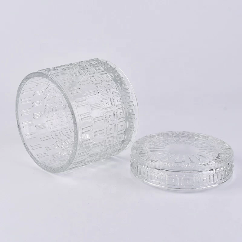 Transparent embossed candle tins votive glass candles jar with lid home decoration use
