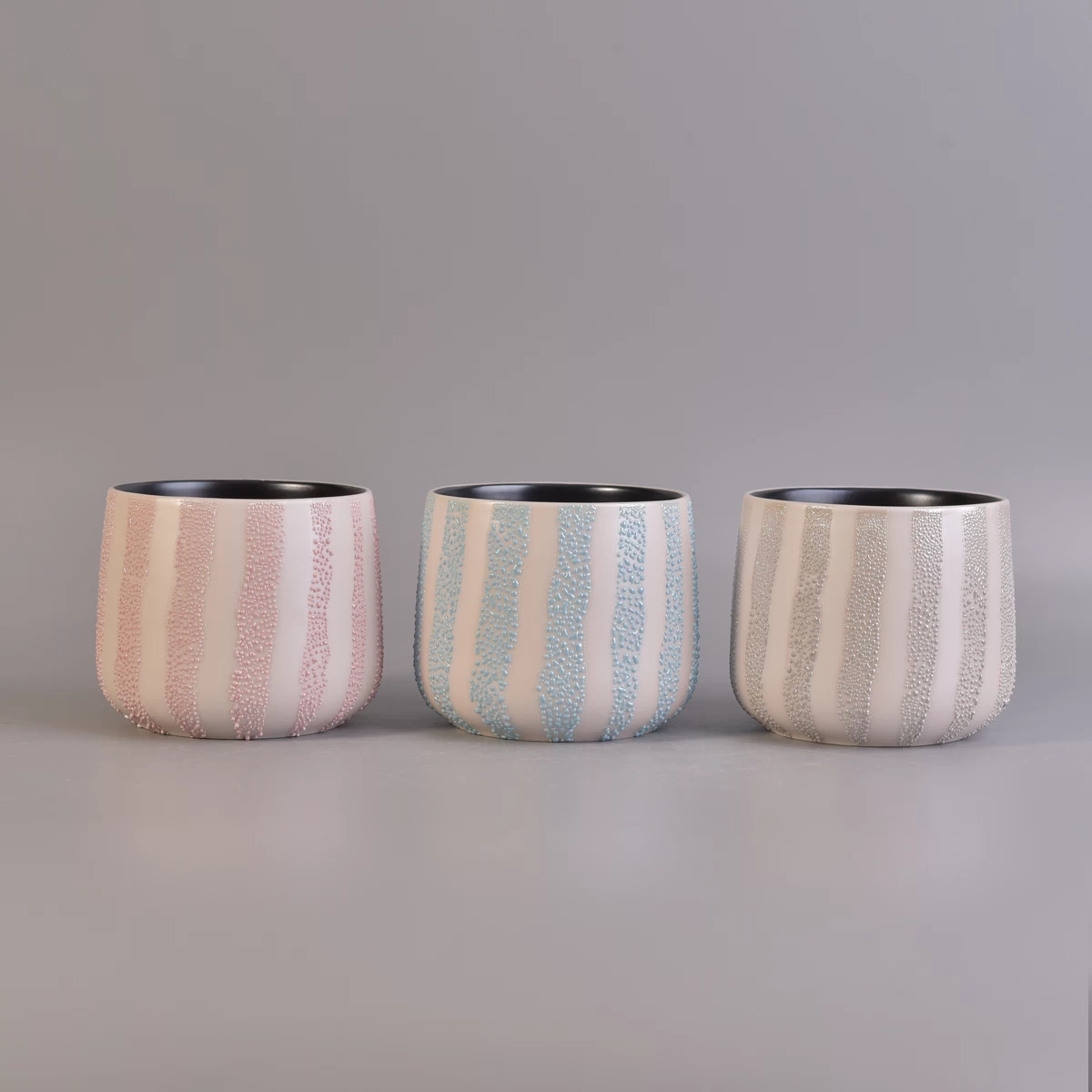Customized stripe ceramic candle containers in bulk home decor