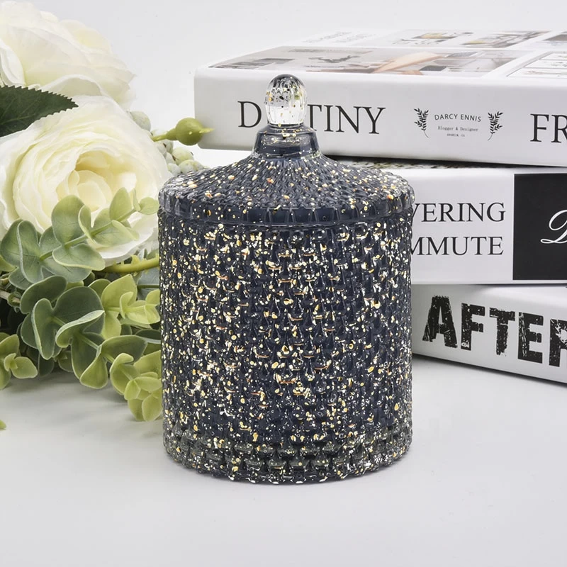 Luxury engraving candle holder black glass candle jars lids supplier