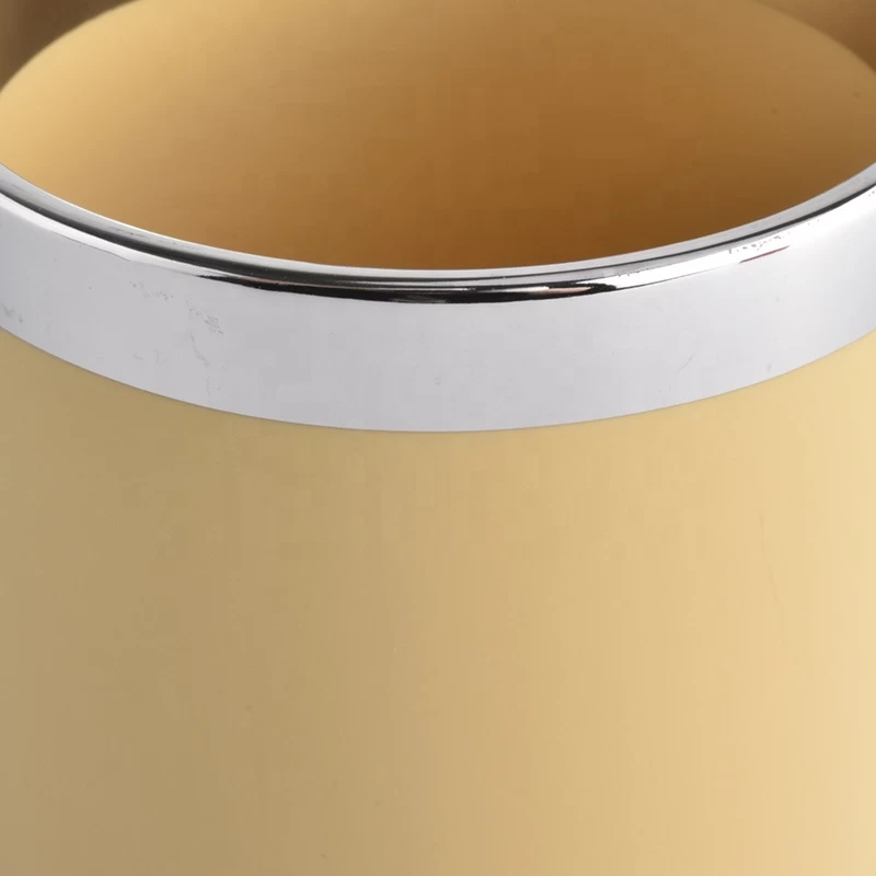 cylinder yellow luxury home decor wedding decoration ceramic candle jar with silver rim