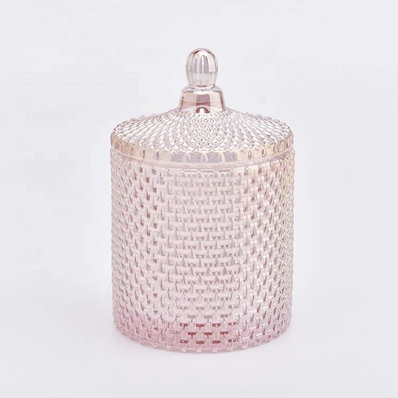 luxury glass candle holder with lid raindrop pattern