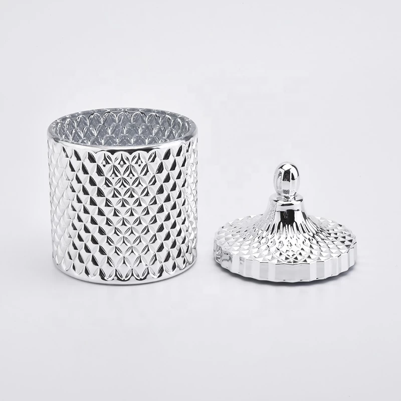 Wholesales silver empty luxury geometric candle glass jars with lid