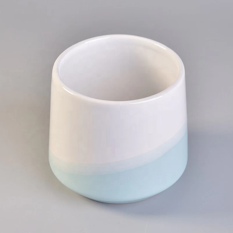 Sunny luxury blue custom logo ceramic candle jars with wood lid