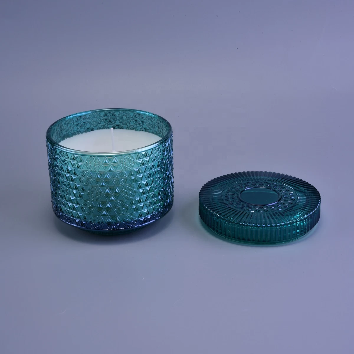 Sunny design blue luxury votive glass candle jar with lids 10oz