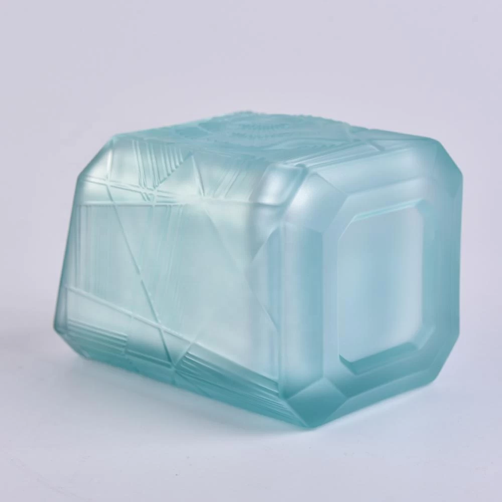 8oz 13oz 14oz supplier luxury Trapezoid blue glass vessel for candles