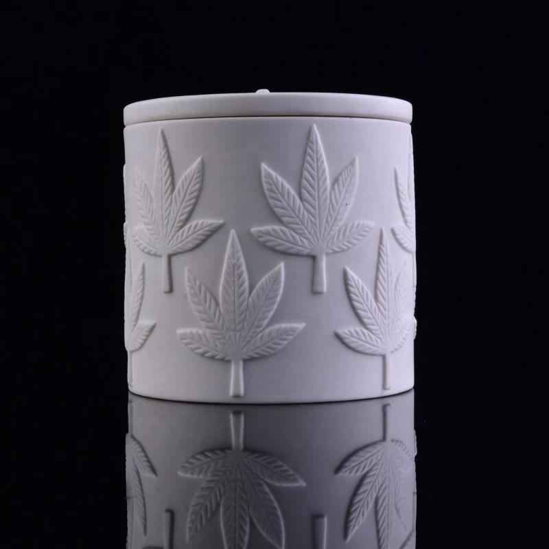 10oz 20oz Supplier leaf white frosted ceramic candle holder with lid