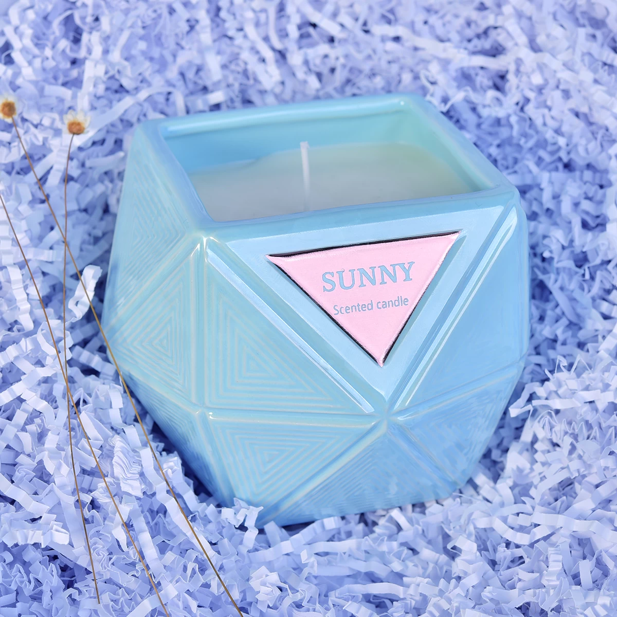 8oz 10oz Sunny scented geometric luxury glass votive candle jar