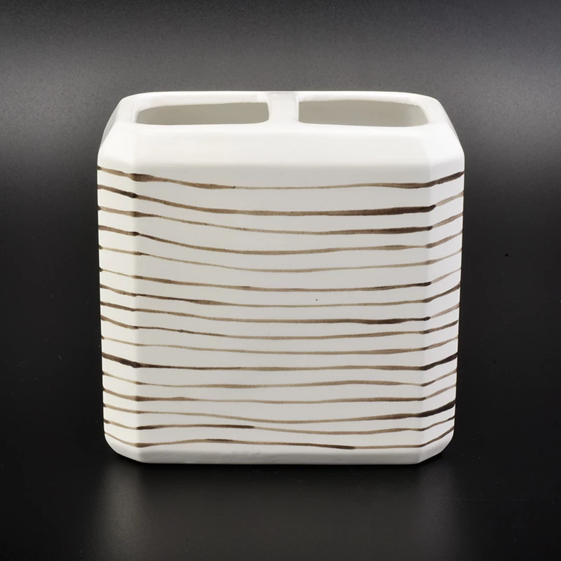 4ps Square white ceramic bathroom accessories set toothbrush holder soap dish with stripe pattern hotel decor