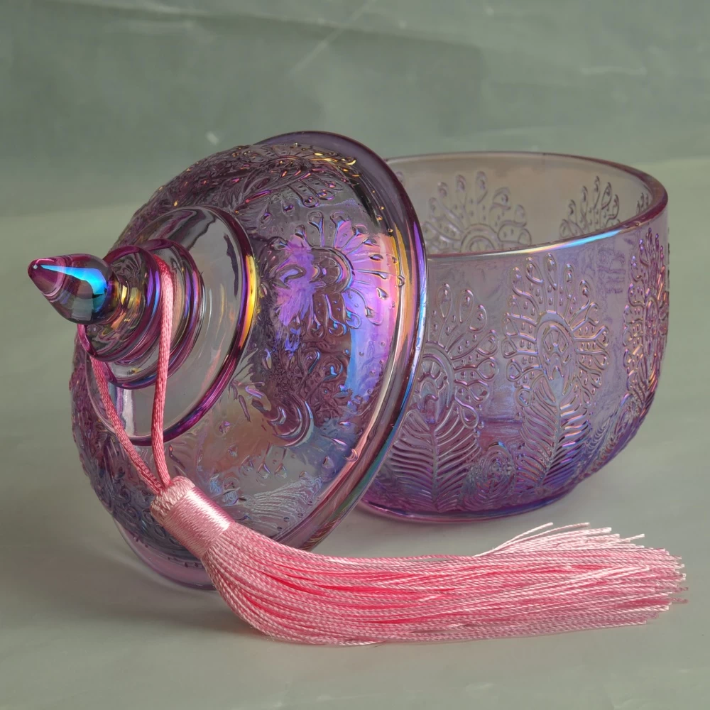 14oz Sunny iridescent luxury glass candle container with lids supplier