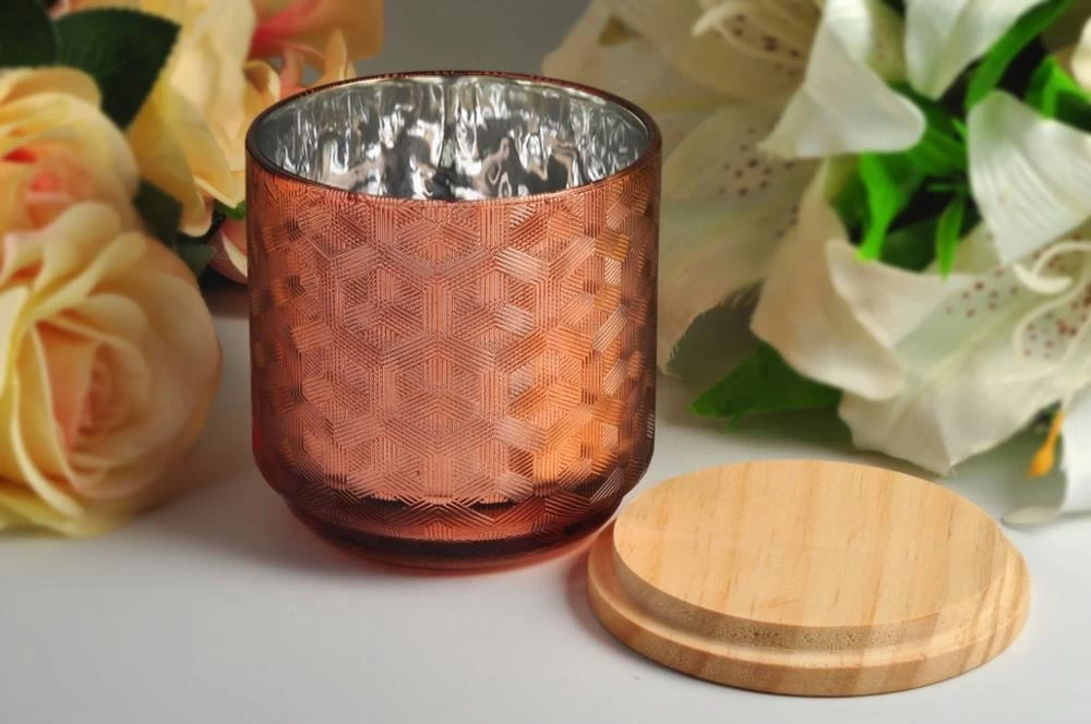 Luxury decorative colored candle jars glass with wooden lid